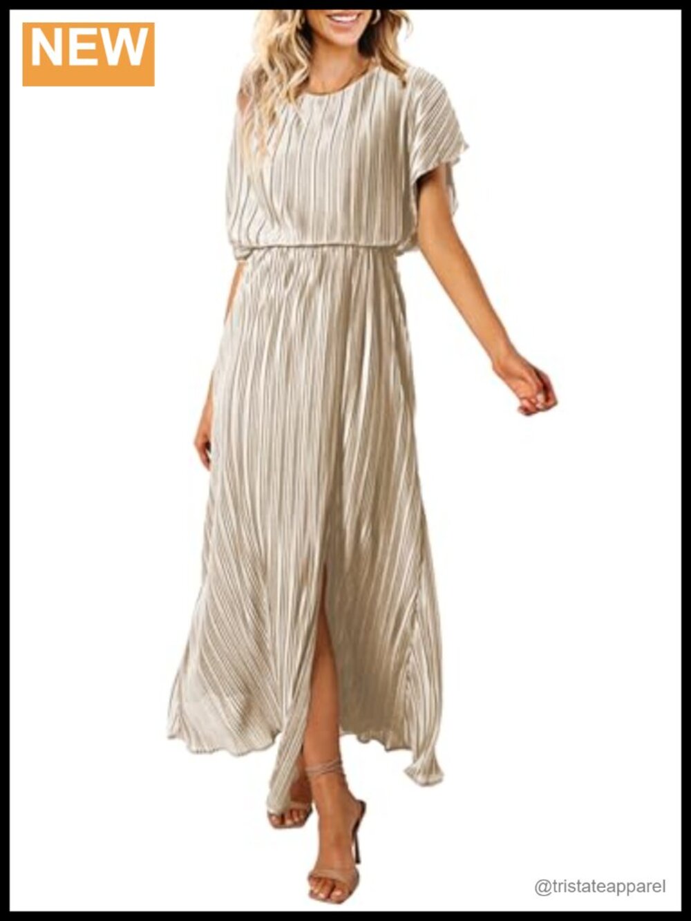 Women's Summer Maxi Dress Short Sleeve Ruffle Pleated Long Flowy Casual Sundress